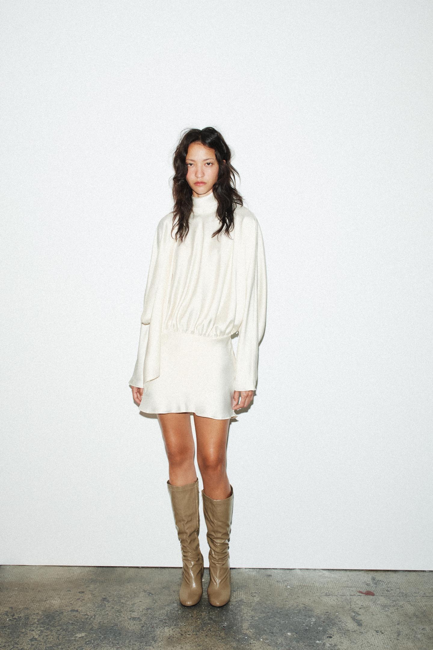 Short Satin Dress With Foulard