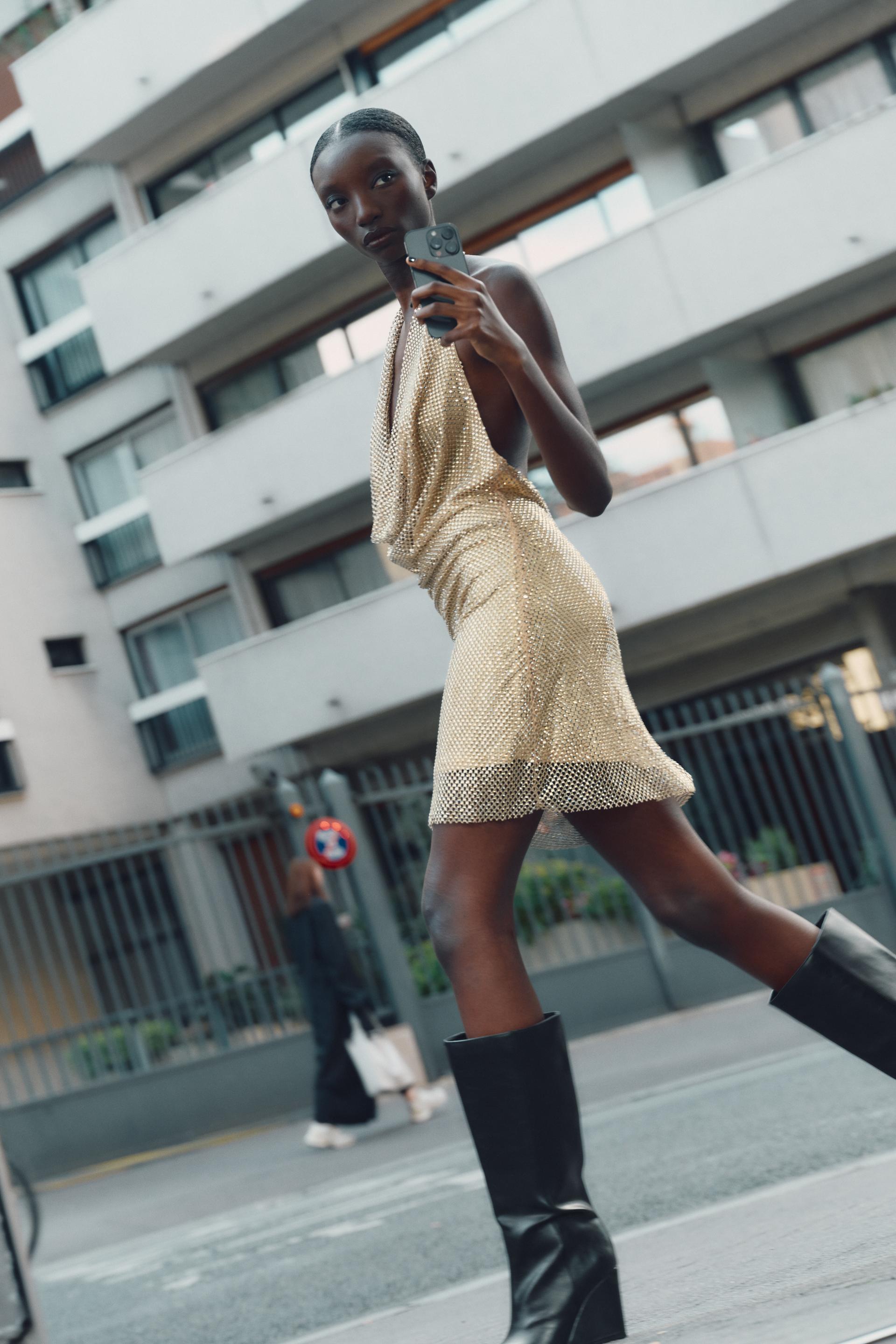 Celeste | Sparkly Halter Mini Dress