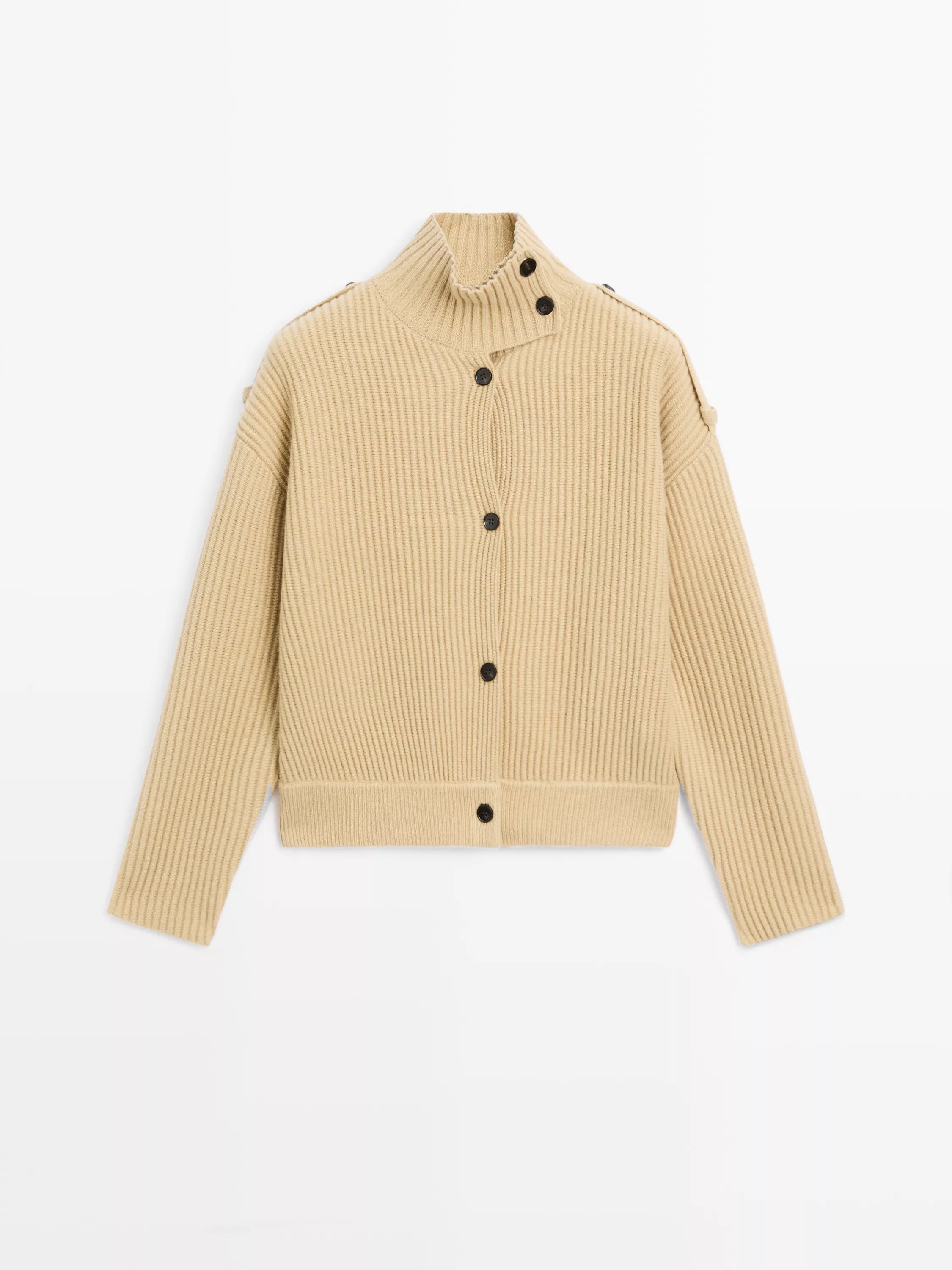 100% wool knit cardigan with turtleneck