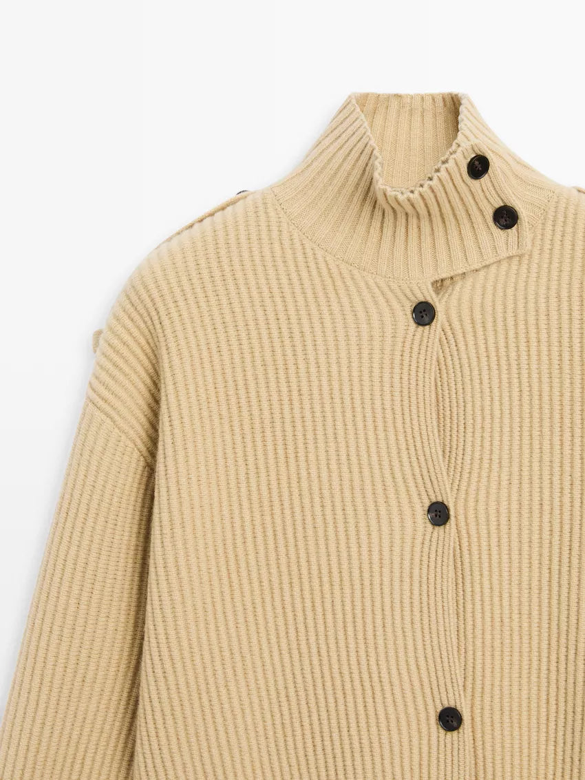 100% wool knit cardigan with turtleneck