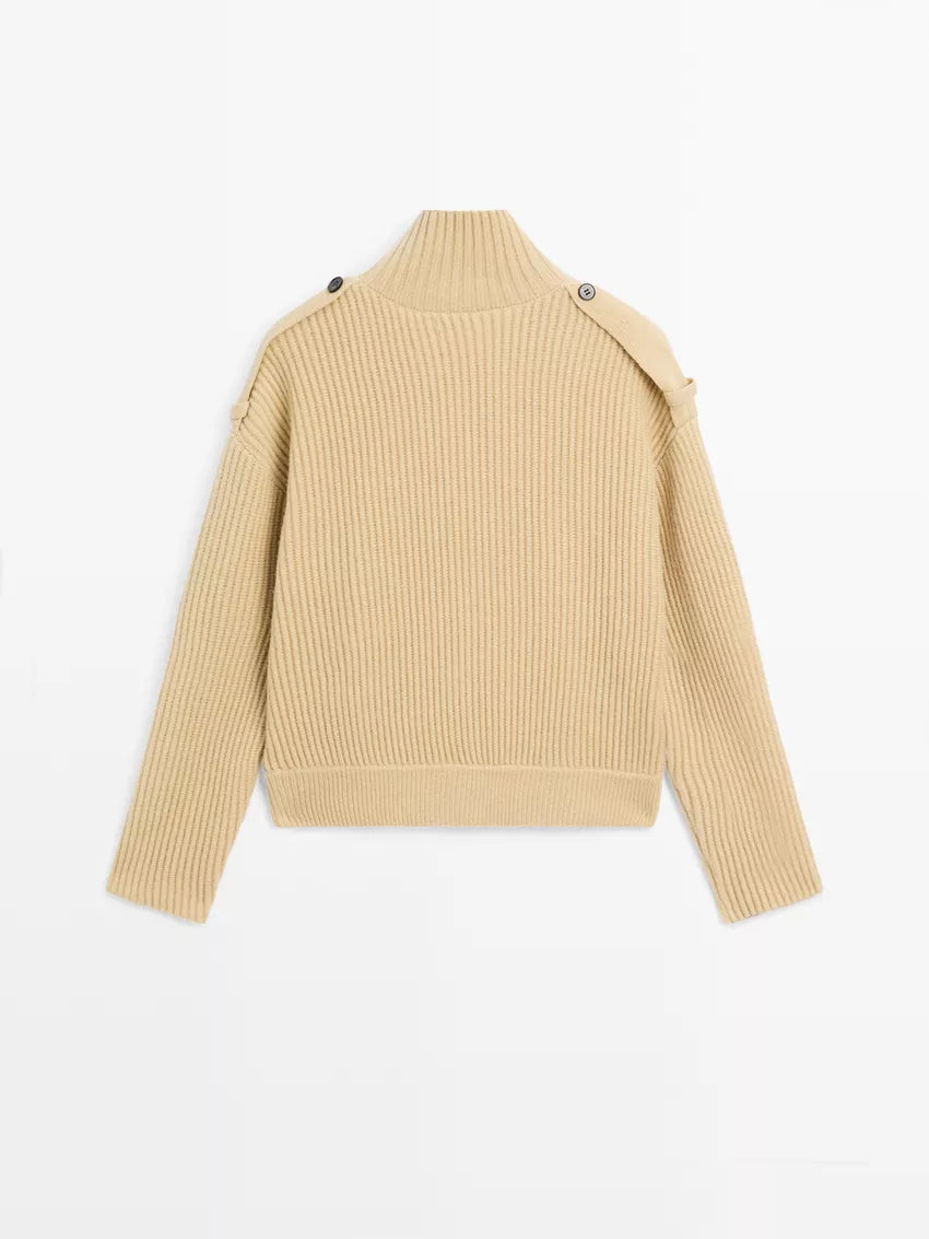 100% wool knit cardigan with turtleneck