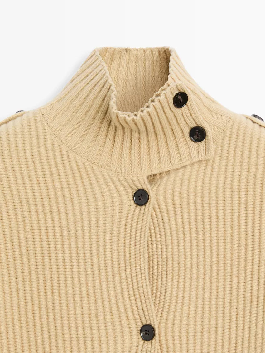 100% wool knit cardigan with turtleneck