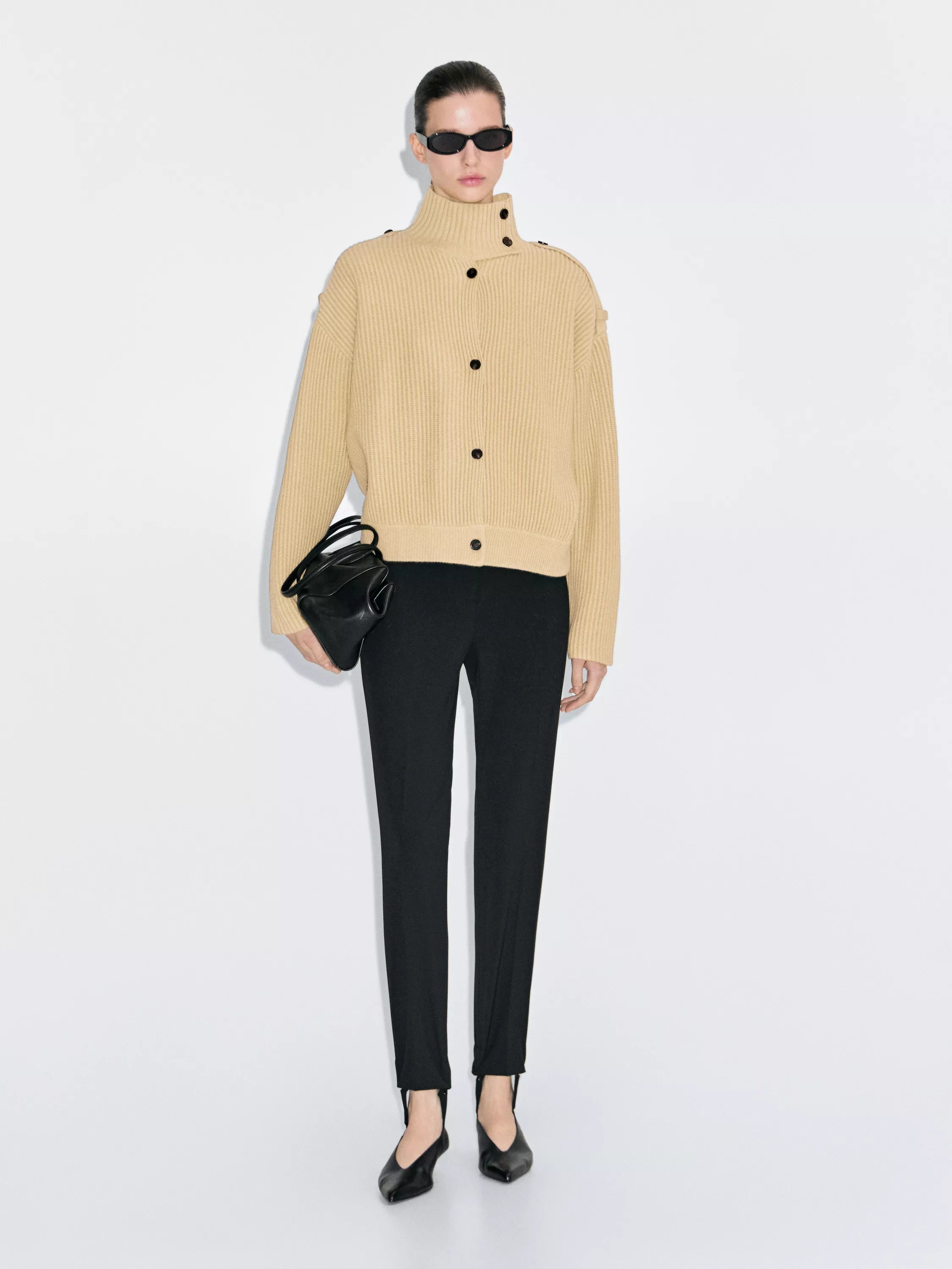 100% wool knit cardigan with turtleneck