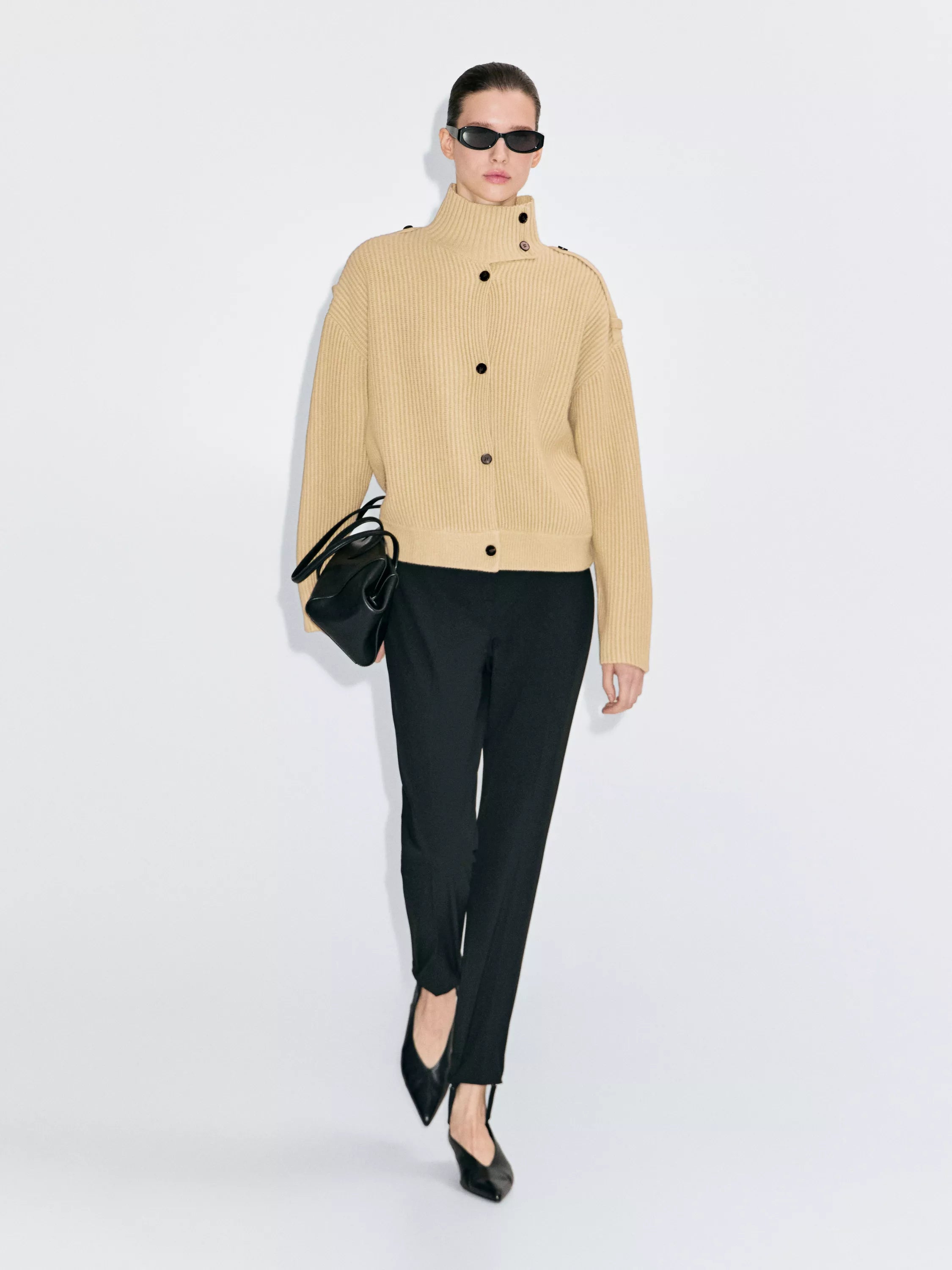 100% wool knit cardigan with turtleneck