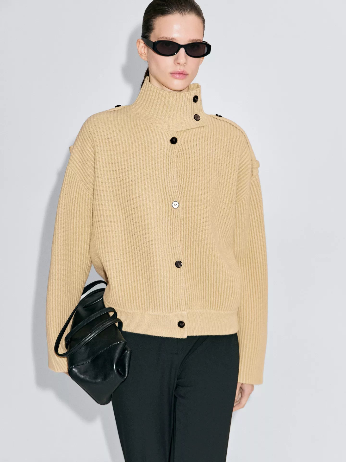 100% wool knit cardigan with turtleneck