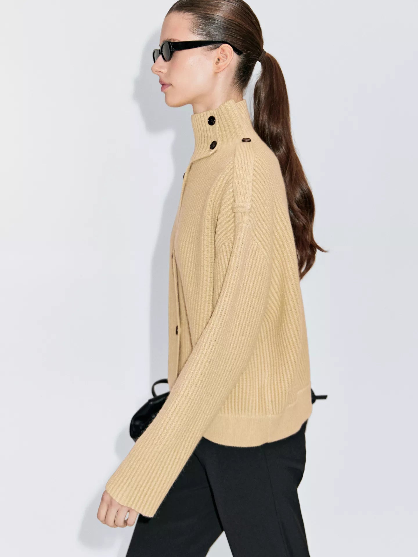 100% wool knit cardigan with turtleneck