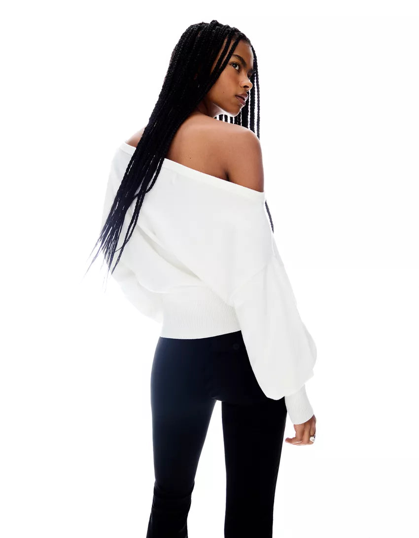 Asymmetric sweater with ribbed hem