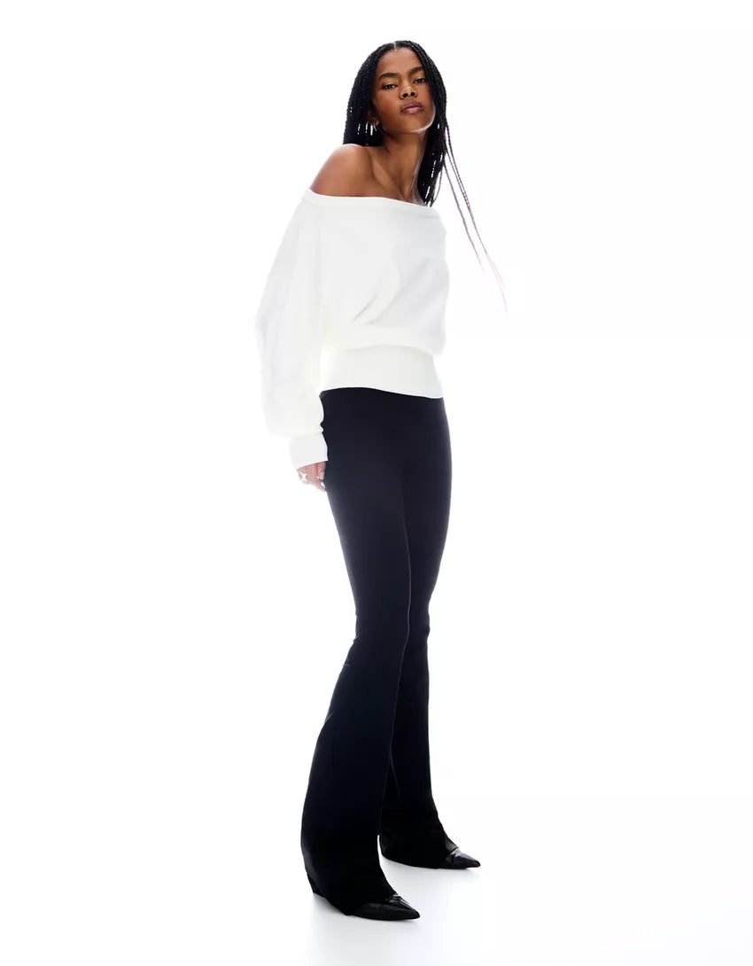 Asymmetric sweater with ribbed hem