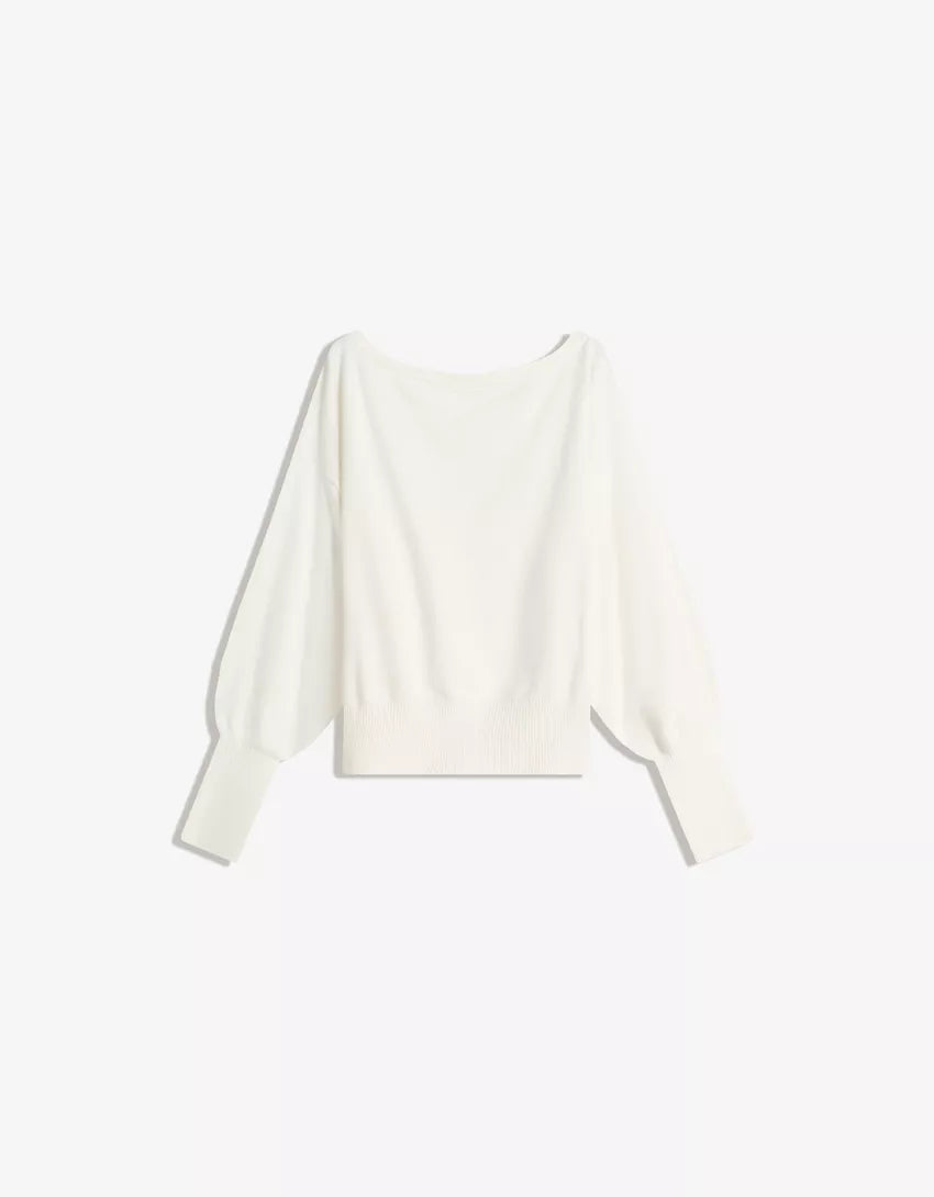 Asymmetric sweater with ribbed hem