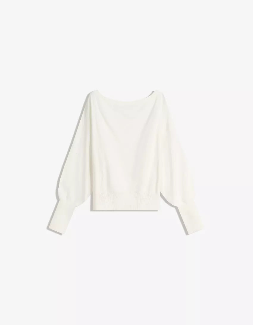 Asymmetric sweater with ribbed hem