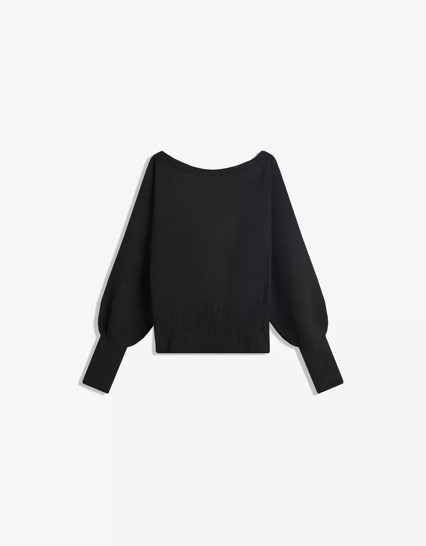 Asymmetric sweater with ribbed hem