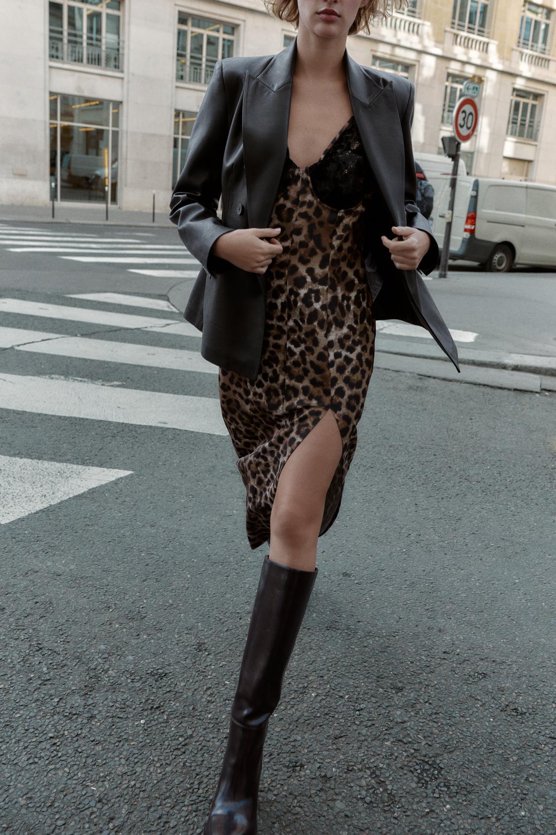 Liora | Midi Dress with Animal Print & Lace