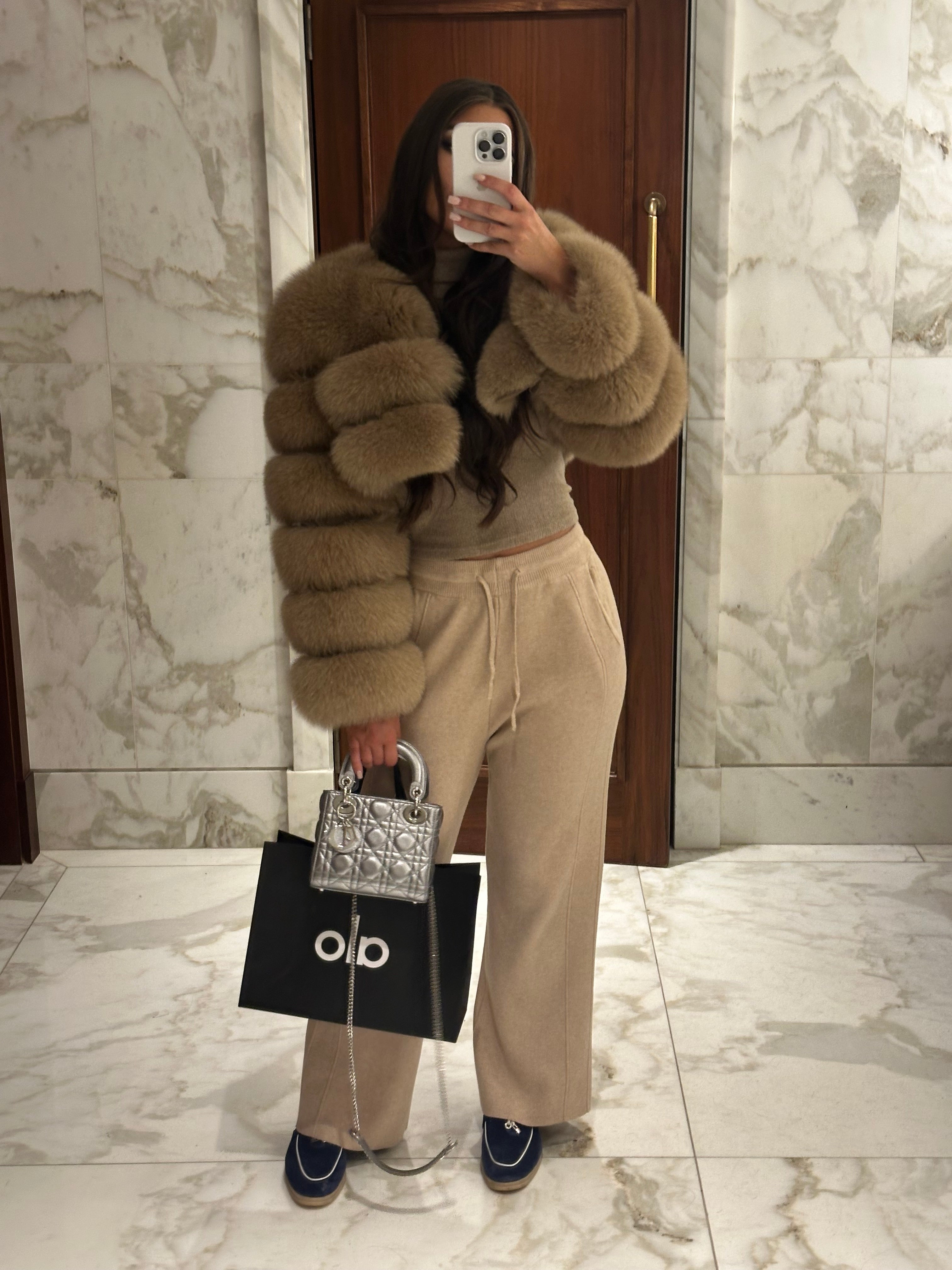 Montana Cropped Fox Fur Coat - Caramel