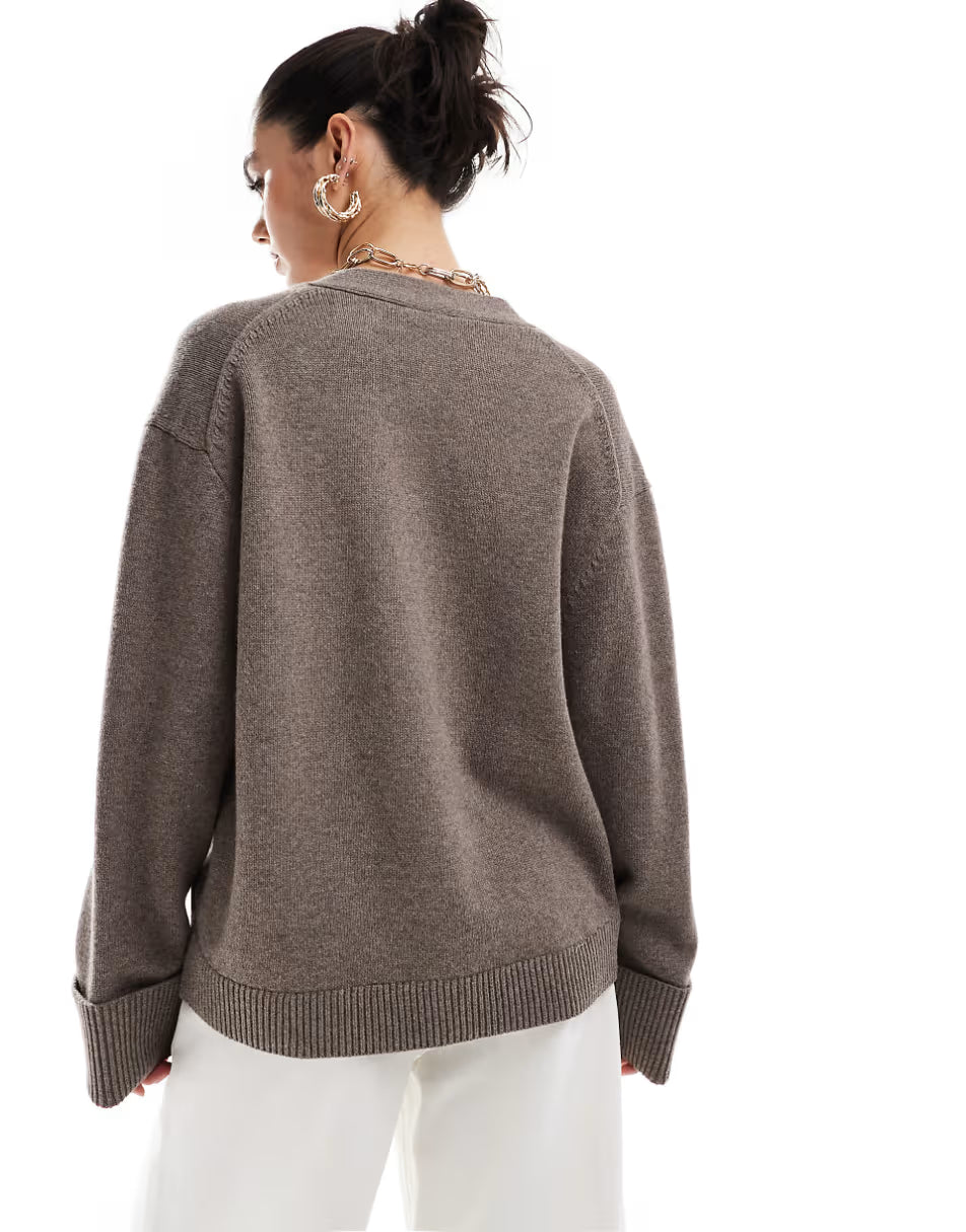 Vest in a wool blend with turned-up sleeves in taupe brown