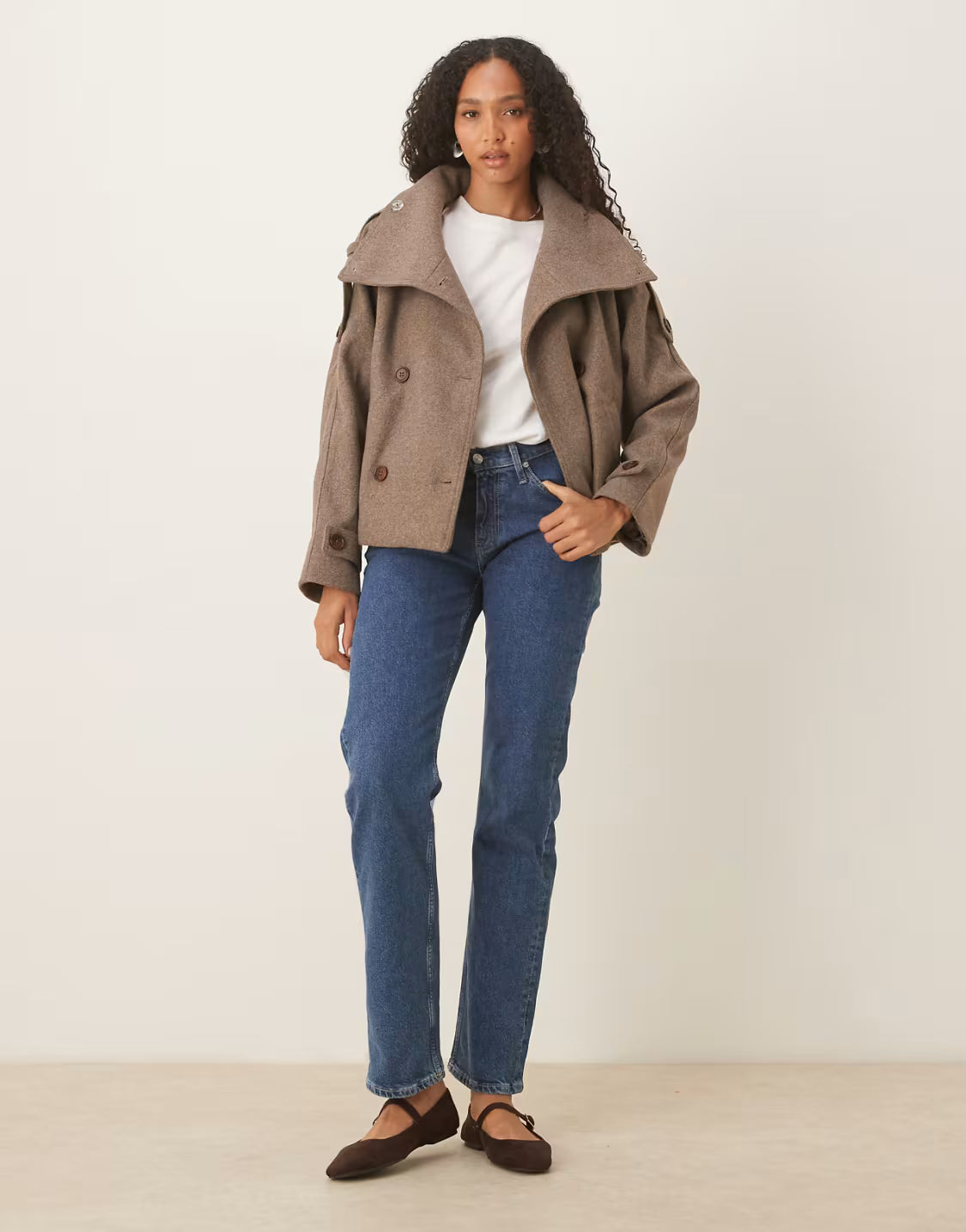 Cropped trenchcoat in gemêleerd champignon
