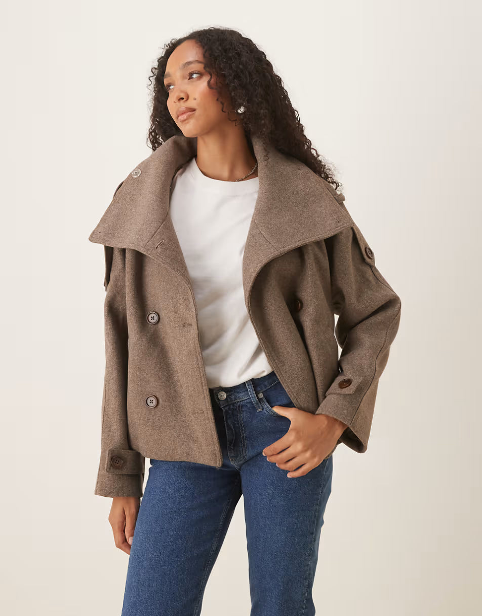 Cropped trenchcoat in gemêleerd champignon
