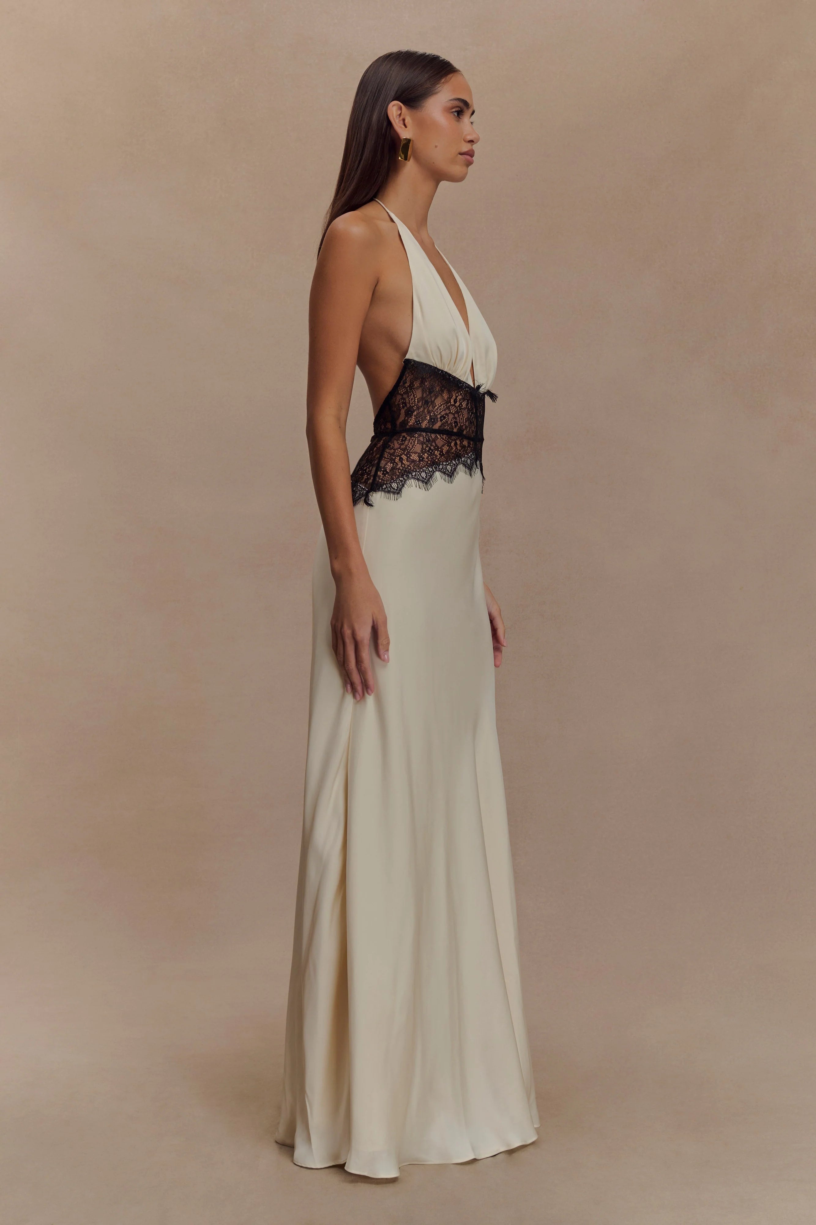 Marvelle | Lace & Satin Maxi Dress β Black/Ivory