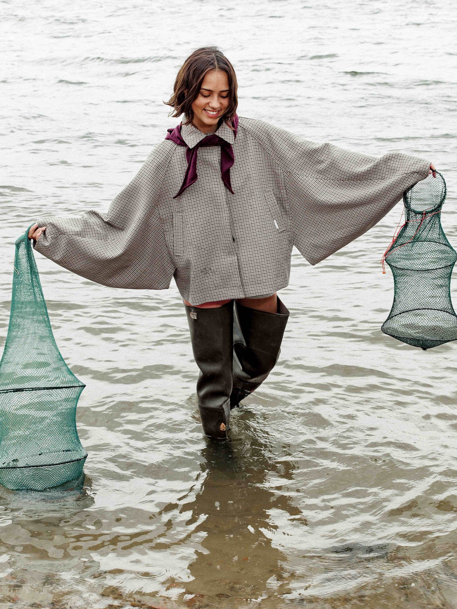 Check cape jacket