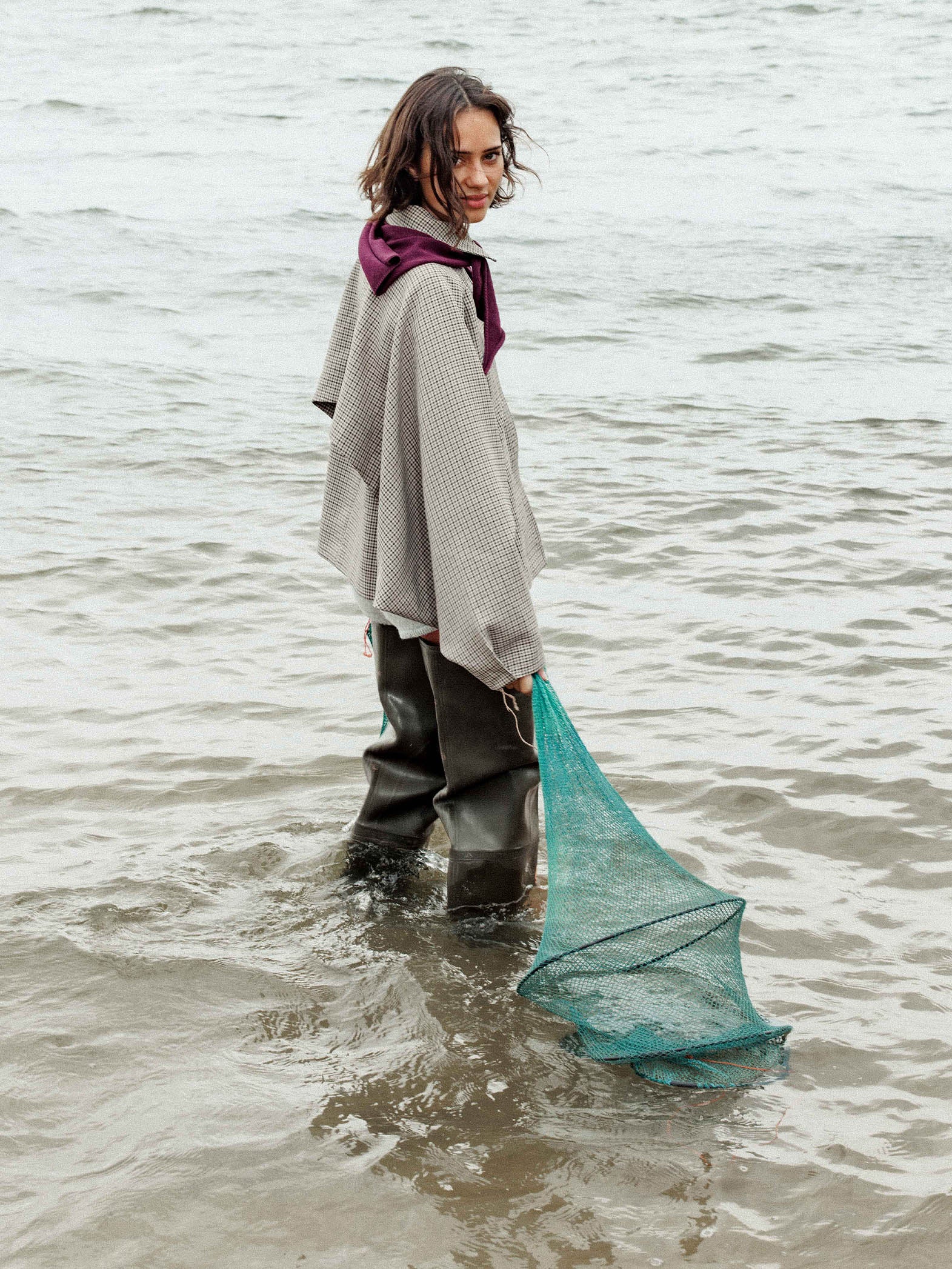 Check cape jacket