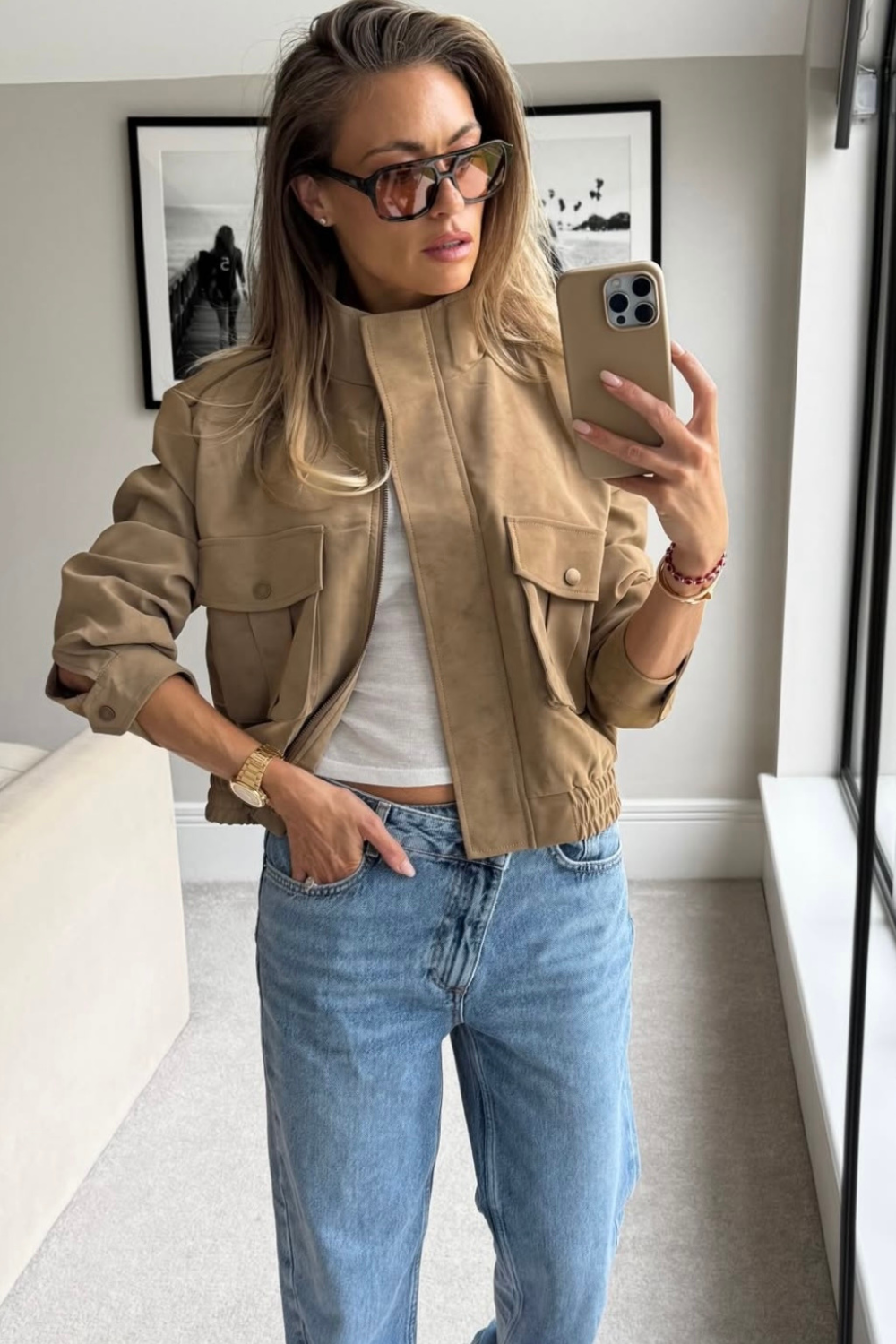 Jamie beige faux suede jacket