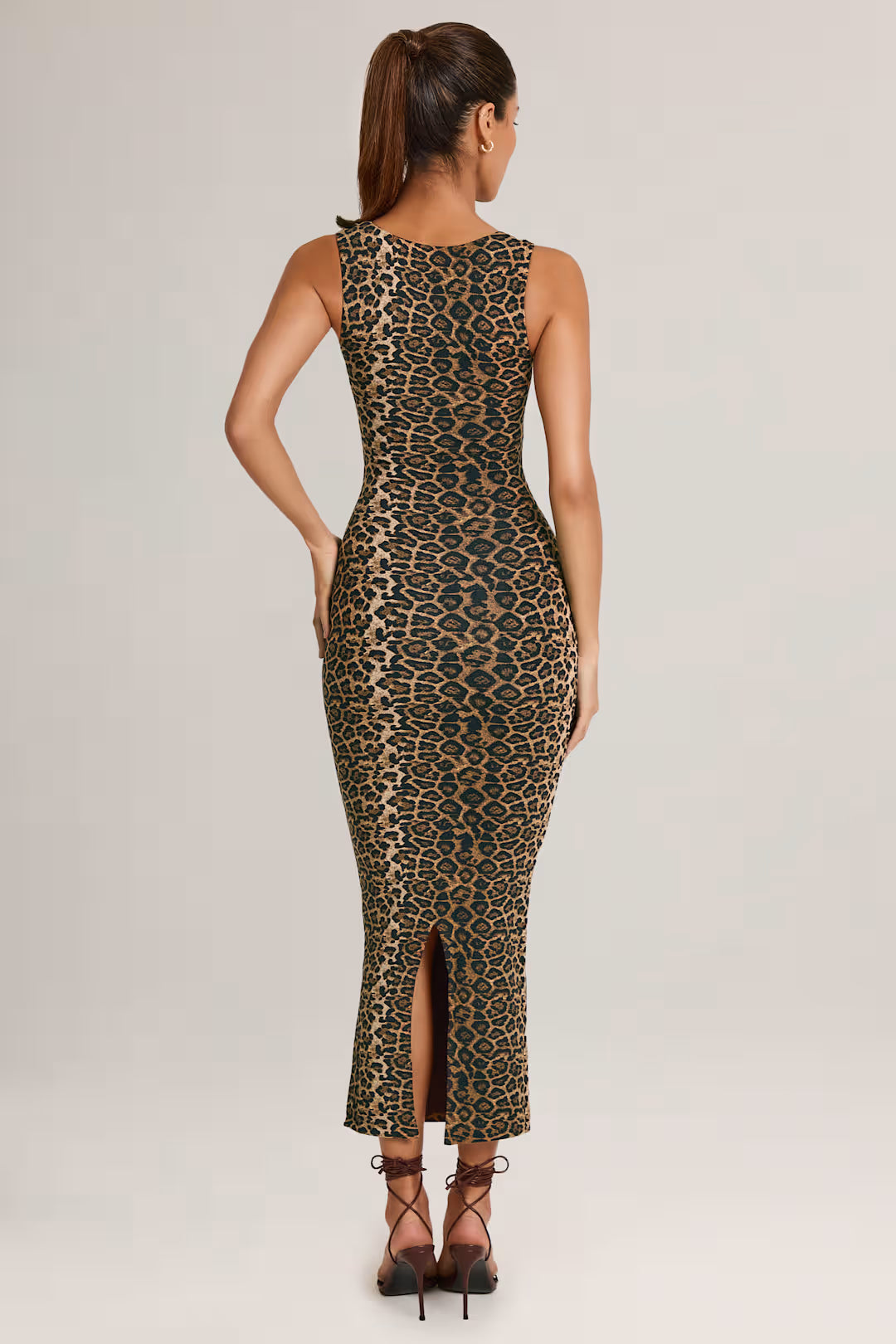 Solenne | Modal Square-Neck Midi Dress – Leopard Print