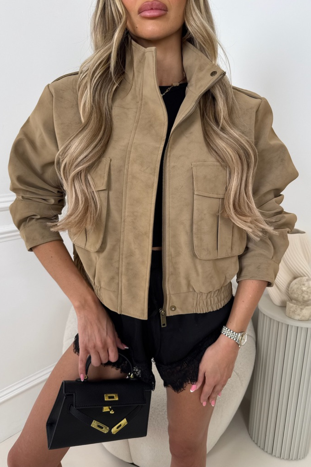 Jamie beige faux suede jacket