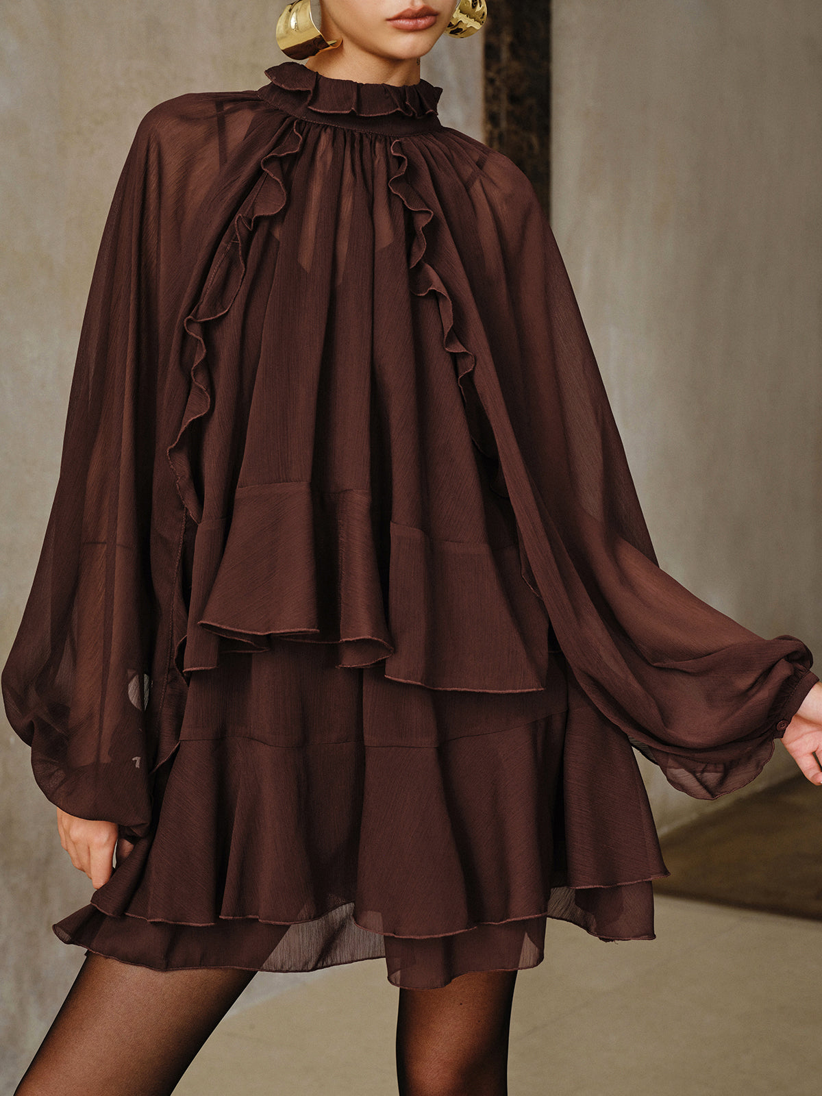 Tiered Ruffle | Chiffon Mini Dress Set with Liner