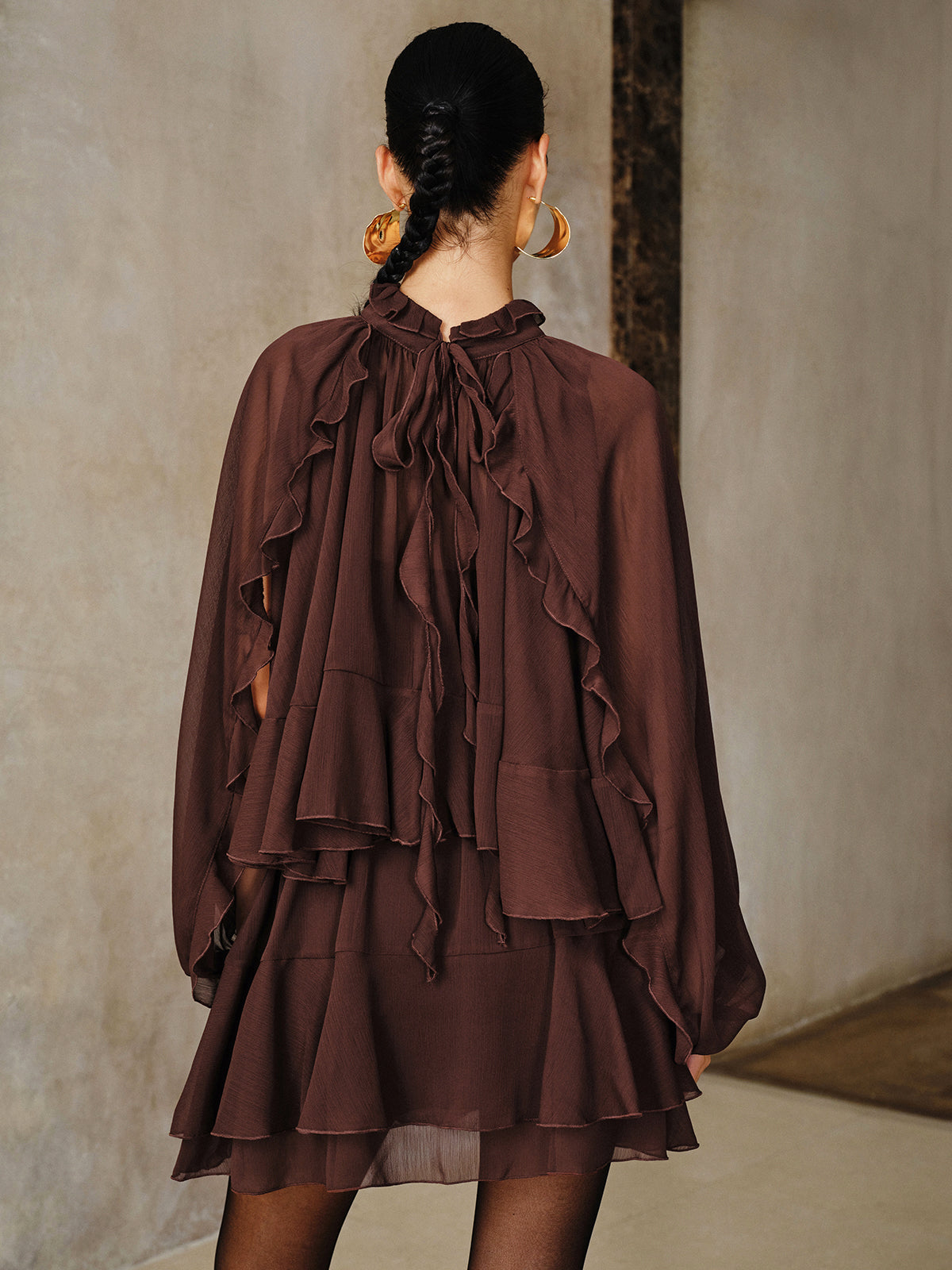 Tiered Ruffle | Chiffon Mini Dress Set with Liner