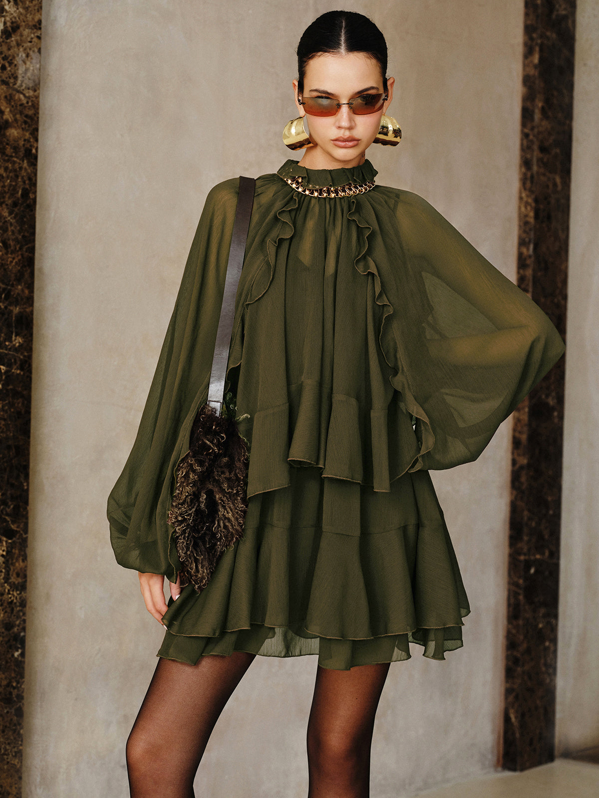 Tiered Ruffle | Chiffon Mini Dress Set with Liner