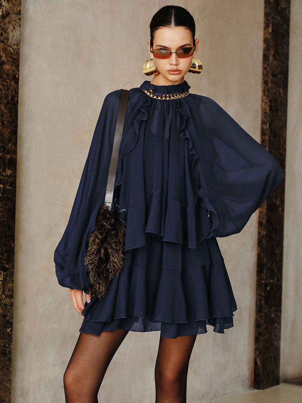 Tiered Ruffle | Chiffon Mini Dress Set with Liner