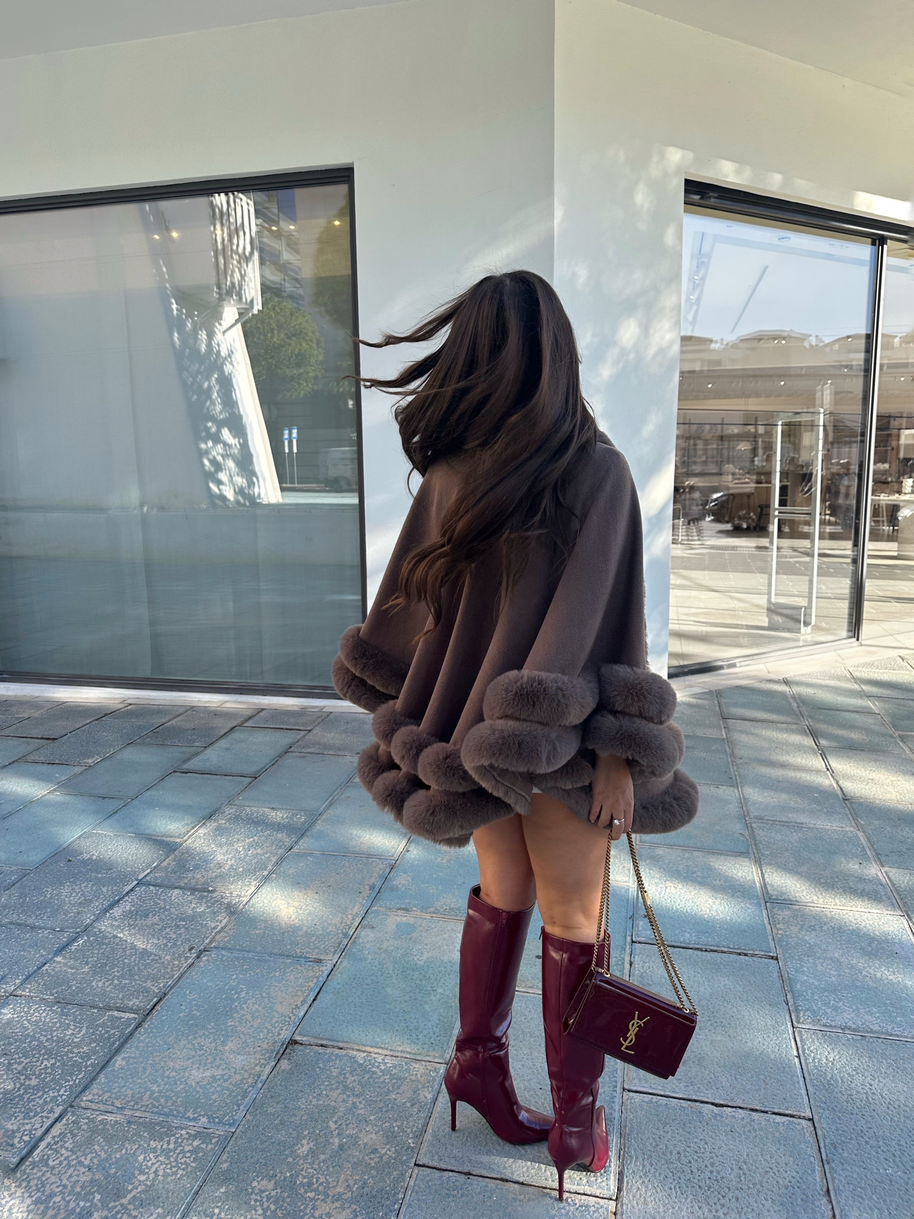 Faux Fur Cape - Mocha