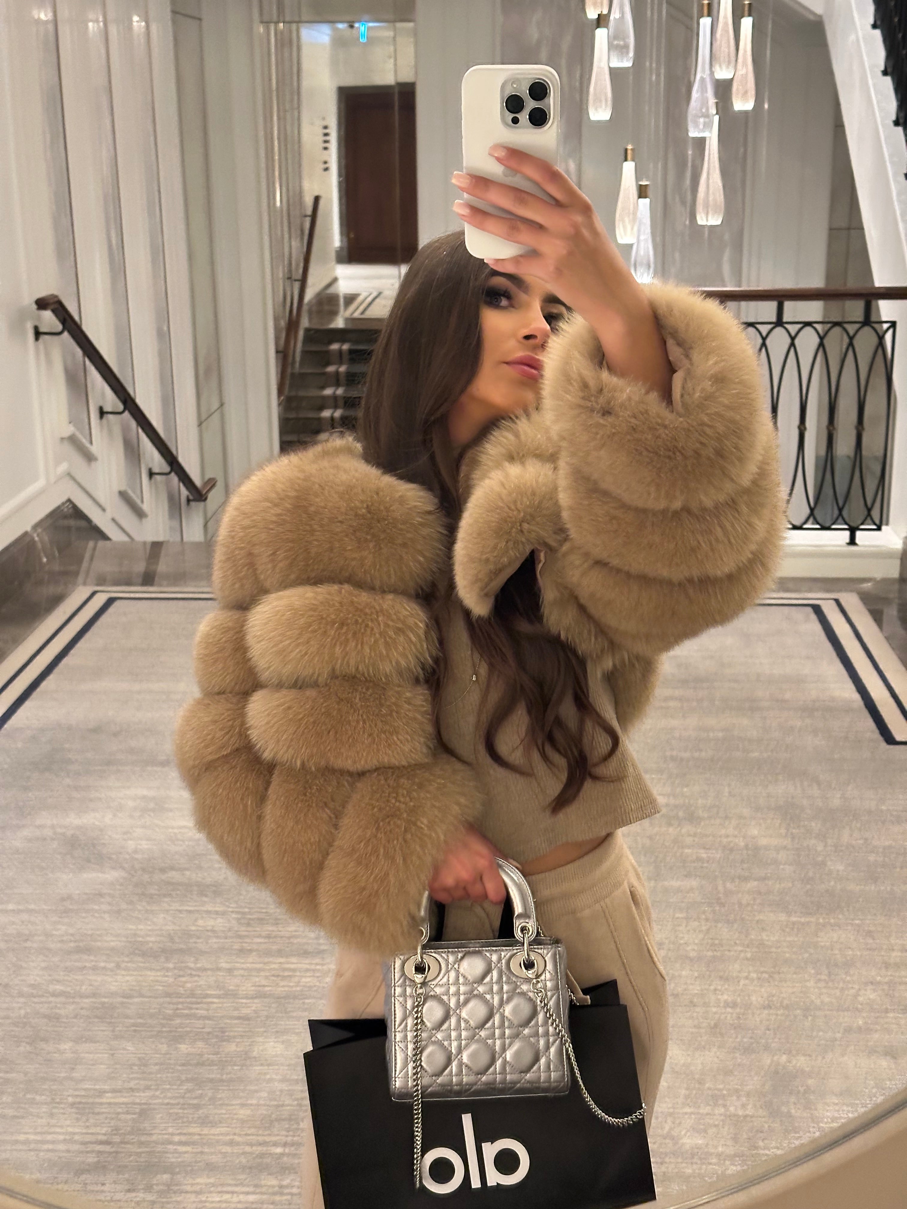 Montana Cropped Fox Fur Coat - Caramel