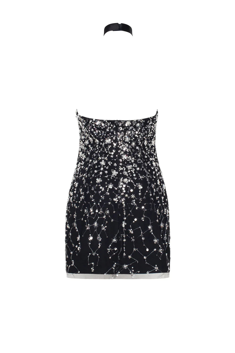 Lunaria | Crystal-Embellished Halterneck Lace Mini Dress