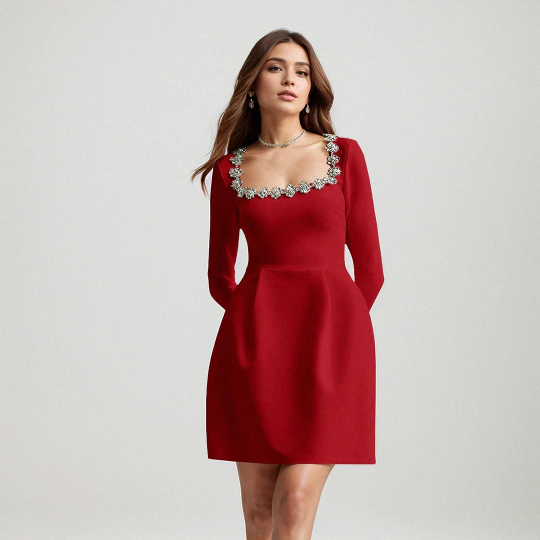 Serena | Square-Neck Long Sleeve Mini Dress