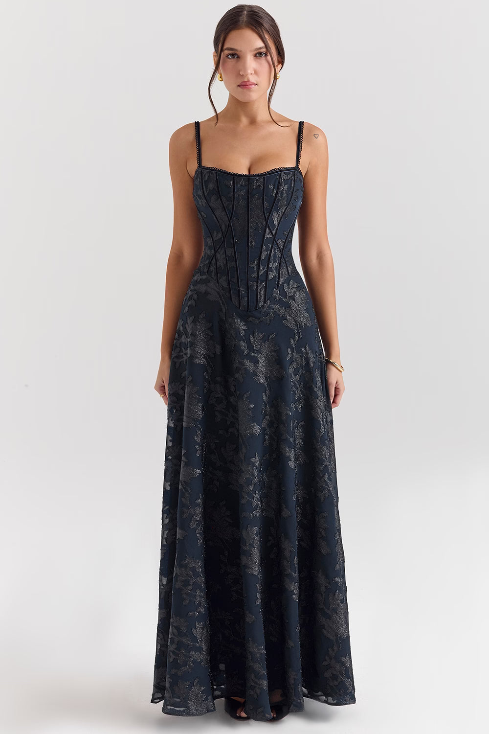 Celestine | Lurex Chiffon Corset Maxi Dress