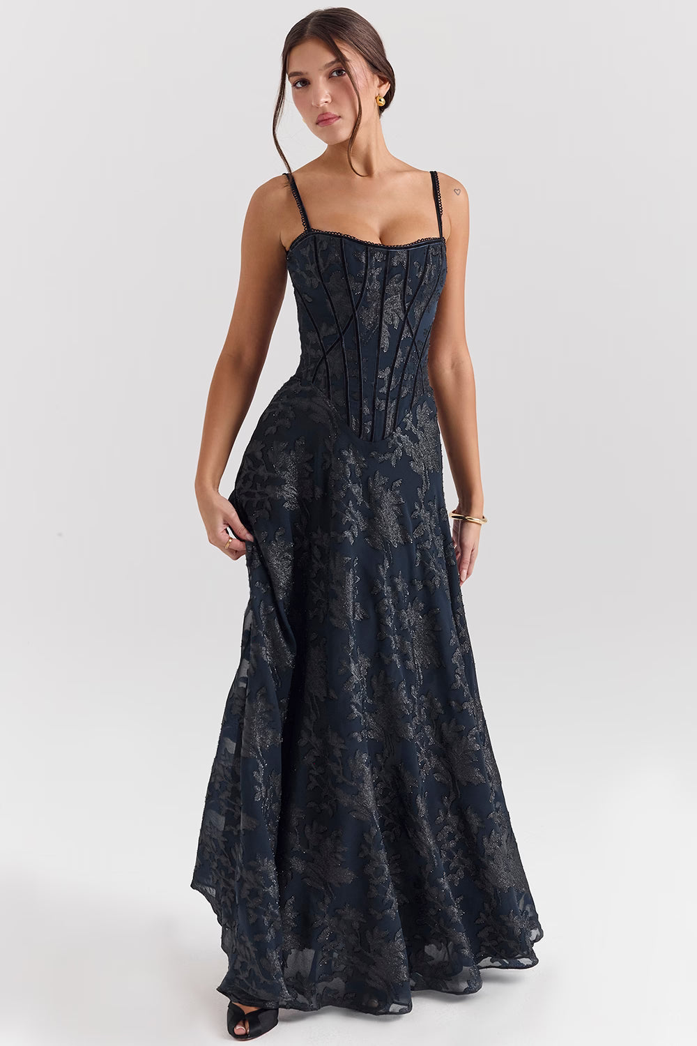 Celestine | Lurex Chiffon Corset Maxi Dress