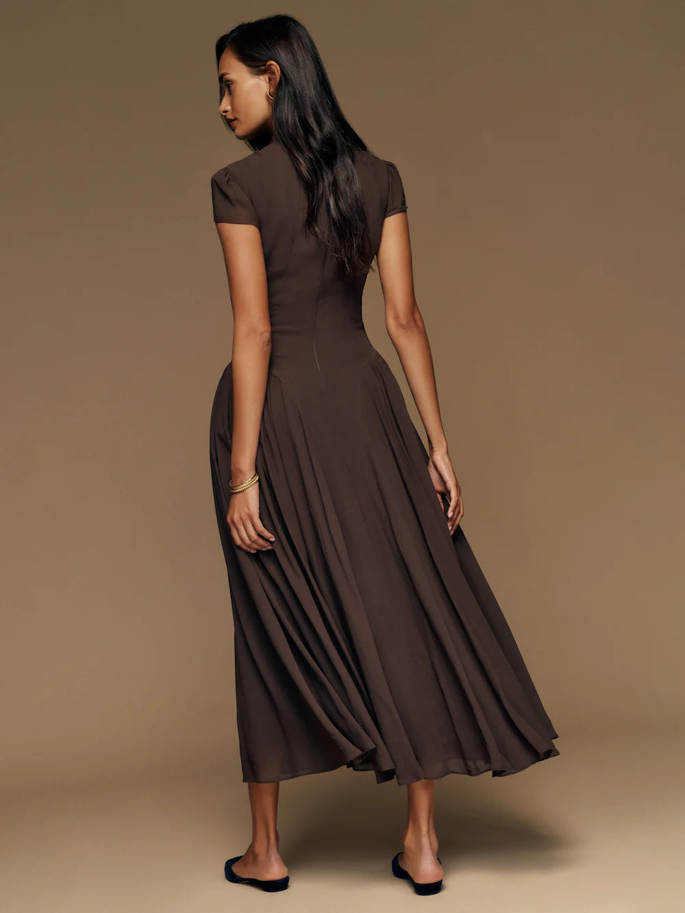 Maven | Mock-Neck Cap Sleeve Drop-Waist Maxi Dress