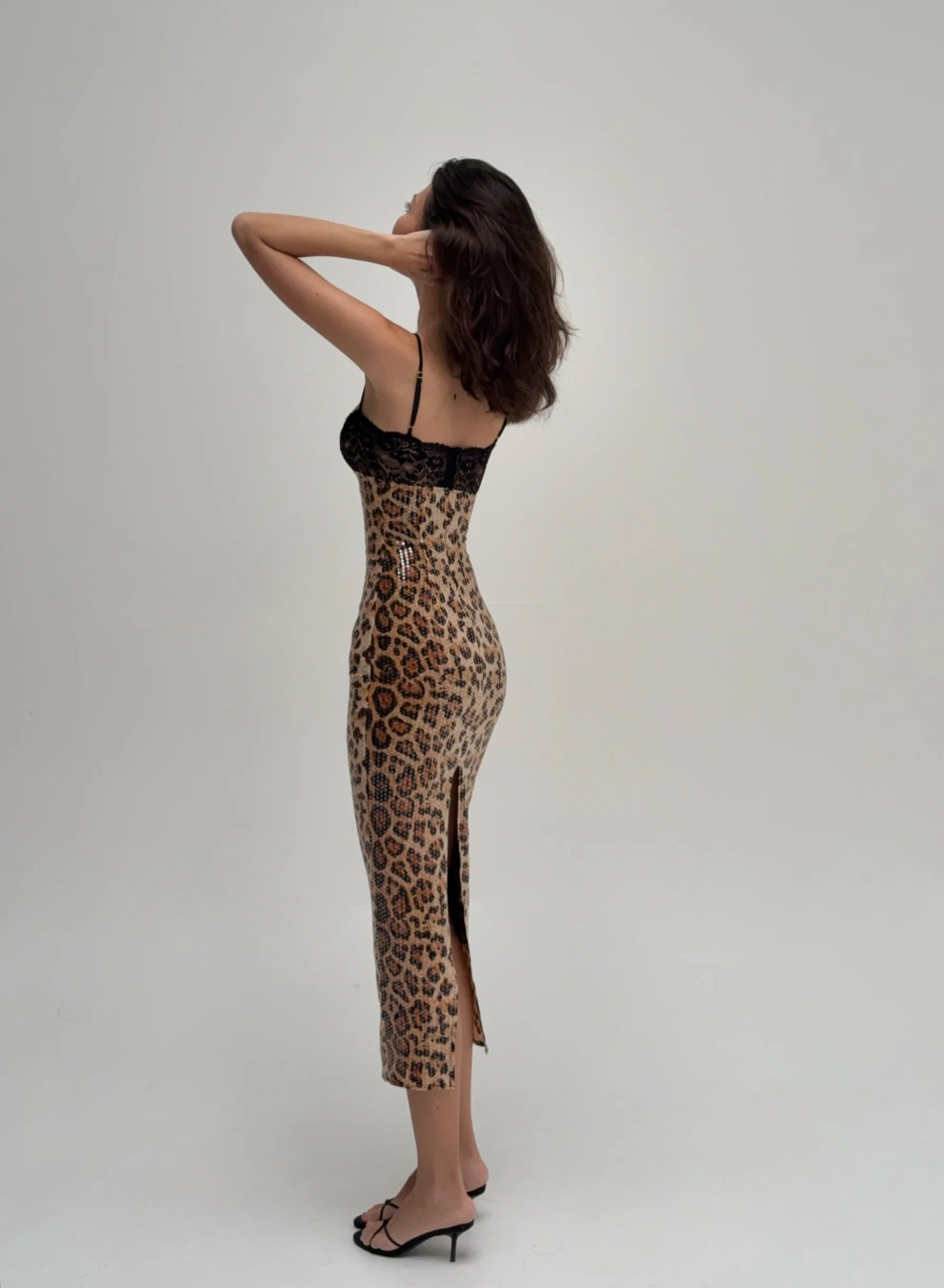 Nalani | Sequin Leopard Lace Midi Dress