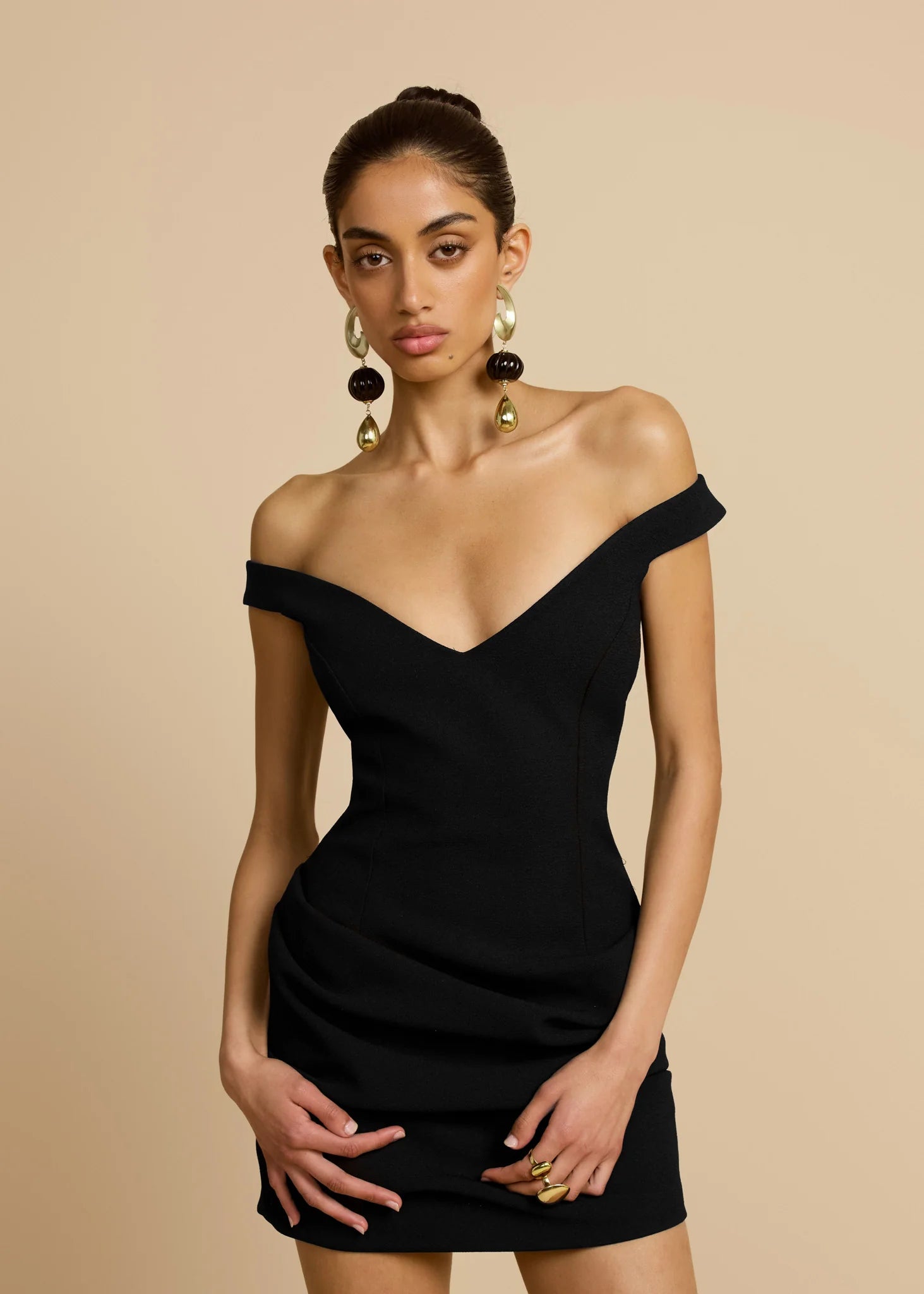 Avery | Off-Shoulder Sculpted Crepe Mini Dress