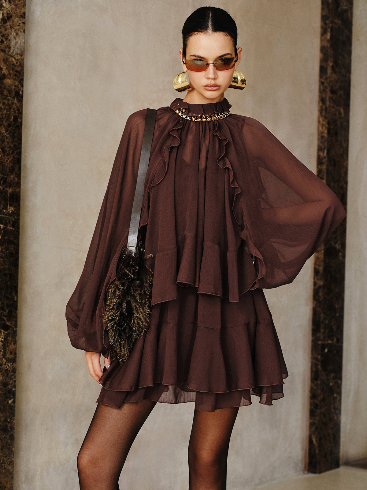 Tiered Ruffle | Chiffon Mini Dress Set with Liner