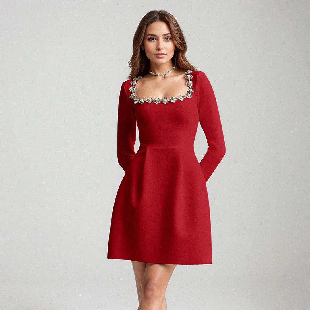 Serena | Square-Neck Long Sleeve Mini Dress