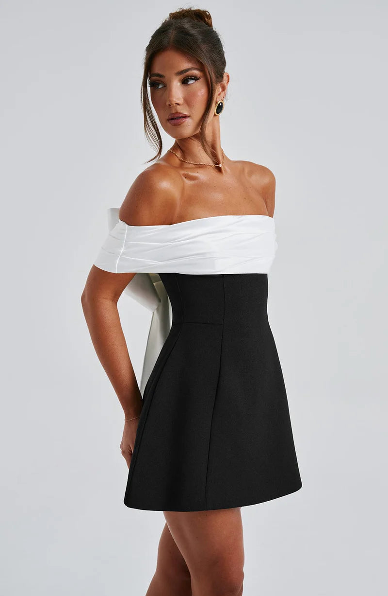 Delfina | Contrast Bardot Bubble Mini Dress
