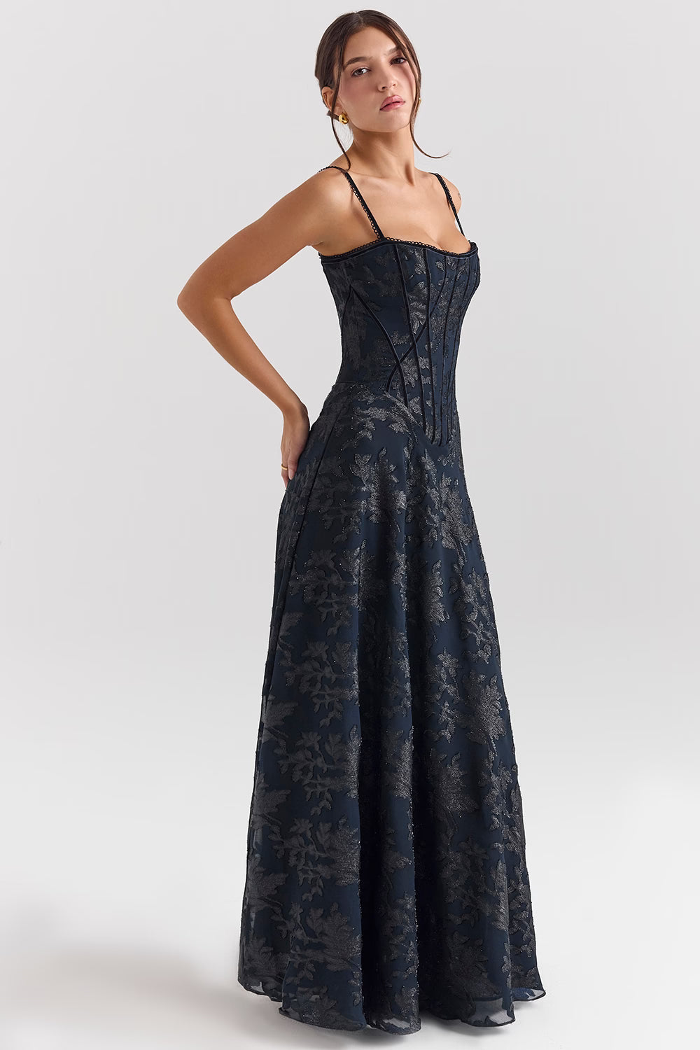 Celestine | Lurex Chiffon Corset Maxi Dress